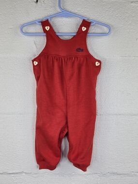 Izod Lacoste Vintage Girl's Red Infant Overalls with Heart Buttons